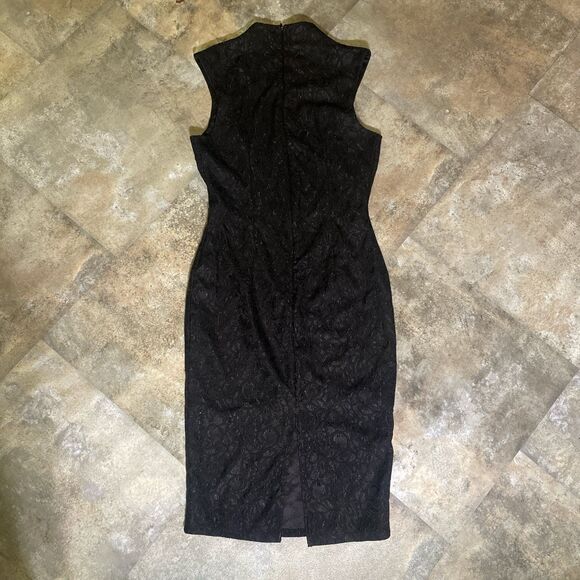 almost famous y2k black v neck collared lace zip up midi dress size small early - Picture 5 of 7